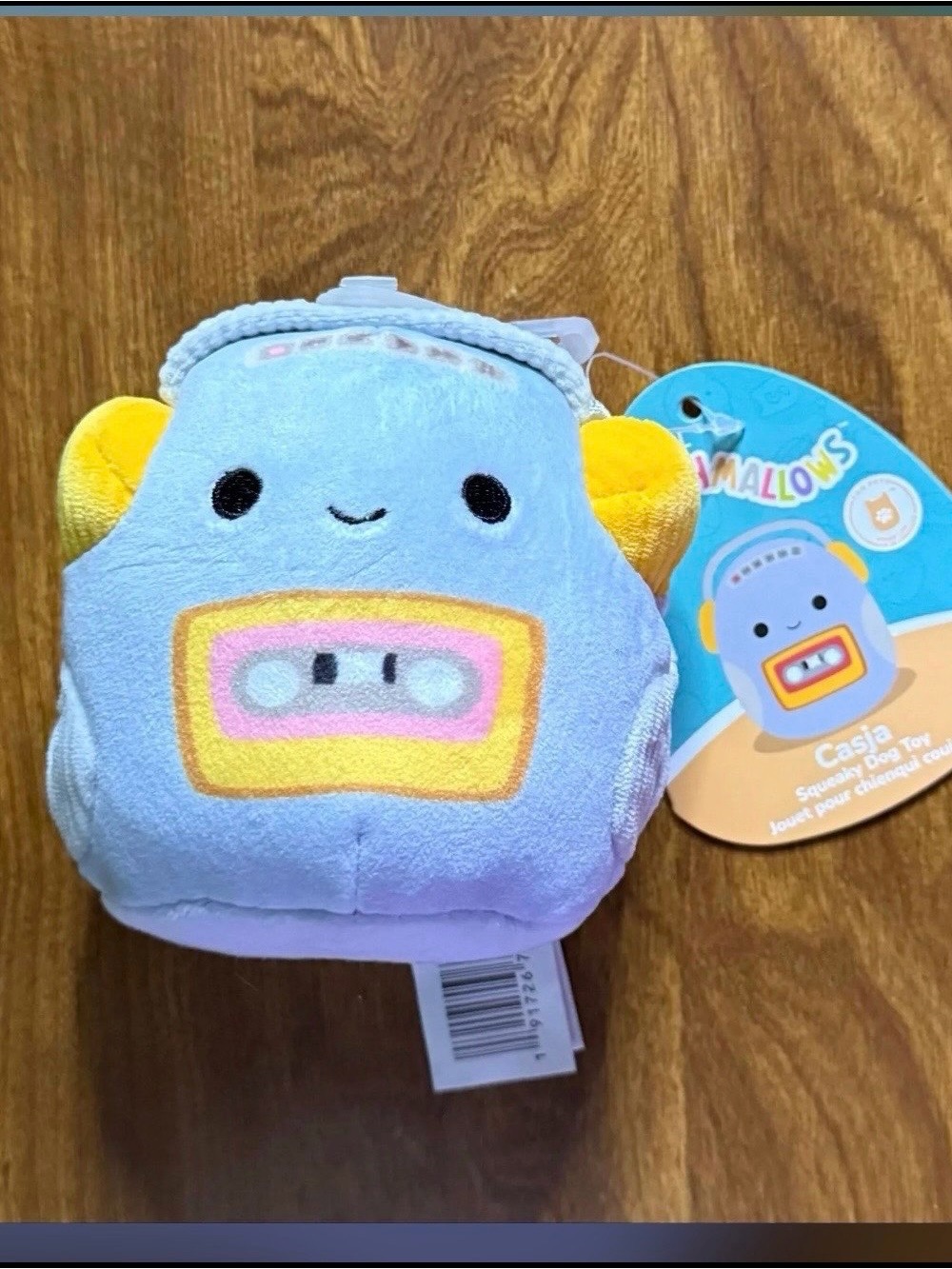 Squishmallow 3.5" Casja The Cassette Player Squeaky Plush Dog Toy